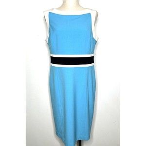 NWT Nine West Aqua Blue Black Colorblock Sleeveless Shift Dress Size 12